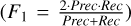 $\left( {{F_1} = {{2 \cdot Prec \cdot Rec} \over {{\rm{ }}Prec{\rm{ }} + {\rm{ }}Rec{\rm{ }}}}} \right)$
