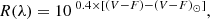 $$ \begin{aligned} R(\lambda )=10^{\ 0.4 \times [(V-F) - (V-F)_{\odot }]} ,\end{aligned} $$