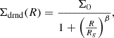 $$ \begin{aligned} \Sigma _{\mathrm{dmd} }(R) = \frac{\Sigma _0}{1+ \left(\frac{R}{R_g}\right)^\beta }, \end{aligned} $$