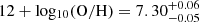 $ \rm 12+log_{10}(O/H)=7.30_{-0.05}^{+0.06} $