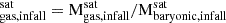 $ _{\mathrm{gas, \rm infall}}^{\mathrm{sat}} = \rm M_{\mathrm{gas, \rm infall}}^{\mathrm{sat}} / \rm M_{\mathrm{baryonic, \rm infall}}^{\mathrm{sat}} $