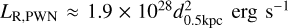 ${L_{{\rm{R}},{\rm{PWN}}}} \approx 1.9 \times {10^{28}}d_{0.5{\rm{kpc}}}^2{\rm{erg}}{{\rm{s}}^{ - 1}}$