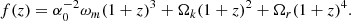 $$ \begin{aligned} f(z) = \alpha _0^{-2}\omega _m(1+z)^3 + \Omega _k (1+z)^2 + \Omega _r (1+z)^4. \end{aligned} $$
