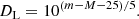 $$ \begin{aligned} D_{\rm L} = 10^{\left(m - M - 25\right)/5}. \end{aligned} $$