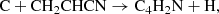 $$ \begin{aligned} \mathrm{C} + \mathrm{CH}_2\mathrm{CHCN} \rightarrow \mathrm{C}_4{\mathrm{H}}_2{\mathrm{N}} + \mathrm{H}, \end{aligned} $$