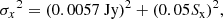 $$ \begin{aligned} {\sigma _x}^2&= (0.0057\ \mathrm{Jy} )^2 + (0.05 S_\mathrm{x} )^2, \end{aligned} $$