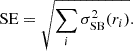 $$ \begin{aligned} \mathrm{SE} = \sqrt{\sum _i{\sigma ^2_{\rm SB}(r_i)}}. \end{aligned} $$