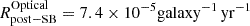 $ R^\mathrm{{Optical}}_\mathrm{{post-SB}}=7.4 \times 10^{-5} \rm{galaxy^{-1}}\,\rm{yr^{-1}} $