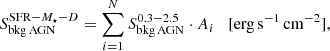 $$ \begin{aligned} S^{\mathrm{SFR} -{M}_{\star }-{D}}_{\rm bkg\,AGN} = \sum _{i=1}^{N}S_{\rm bkg\,AGN}^{0.3-2.5}\cdot A_{i} \,\,\,\,\, [\mathrm{{erg\, s^{-1} \, cm^{-2}}}], \end{aligned} $$