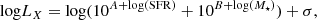 $$ \begin{aligned} {\log }L_{X} = \log (10^{A + \log (\mathrm{SFR})} + 10^{B+\log (M_{\star })}) + \sigma , \end{aligned} $$