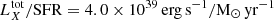$ L_{X}^{\mathrm{tot}}/\mathrm{SFR}=4.0\times10^{39}\,\rm{erg\,s^{-1}}/\rm{M_{\odot}\,yr^{-1}} $