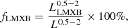$$ \begin{aligned} f_{\rm {LMXB}} = \frac{L^{0.5-2}_{\rm LMXB}}{L^{0.5-2}}\times 100\%, \end{aligned} $$