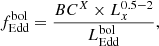 $$ \begin{aligned} f_{\rm Edd}^\mathrm{bol} = \frac{BC^{X}\times L_{x}^{0.5-2}}{L_{\rm Edd}^\mathrm{bol}}, \end{aligned} $$