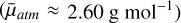 $\left( {{{\bar \mu }_{atm}} \approx } \right.2.60{\rm{g}}{\rm{mo}}{{\rm{l}}^{ - 1}})$