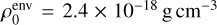 $\[\rho_{0}^{_{\text {env }}}=2.4 \times 10^{-18} \mathrm{~g} \mathrm{~cm}^{-3}\]$