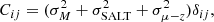 $$ \begin{aligned} C_{ij} = (\sigma _M^2 + \sigma _{\rm SALT}^2 + \sigma _{\mu -z}^2)\delta _{ij}, \end{aligned} $$