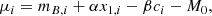 $$ \begin{aligned} \mu _i = m_{B,i} + \alpha x_{1,i} - \beta c_i - M_0, \end{aligned} $$