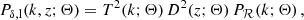 $$ \begin{aligned} P_{\delta , \mathrm{l} }(k, z; \mathbf \Theta ) = T^{2}(k; \mathbf \Theta ) \, D^2(z; \mathbf \Theta ) \, P_{\mathcal{R} }(k; \mathbf \Theta )\,, \end{aligned} $$