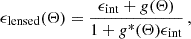 $$ \begin{aligned} \epsilon _{\mathrm{lensed} }(\mathbf \Theta ) = \frac{\epsilon _{\mathrm{int} } + g(\mathbf \Theta )}{1+ g^{*}(\mathbf \Theta ) \epsilon _{\mathrm{int} }}\,, \end{aligned} $$