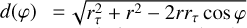 $d\left( \varphi \right) = \sqrt {r_\tau ^2 + {r^2} - 2r{r_\tau }\cos \varphi } $