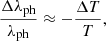 $$ \begin{aligned} \frac{\Delta \lambda _{\rm ph}}{\lambda _{\rm ph}} \approx - \frac{\Delta T}{T}, \end{aligned} $$