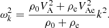 $$ \begin{aligned} \omega _{k}^2 = \frac{\rho _{0} V_{\rm A}^2 + \rho _{\rm e} V_{\rm Ae}^2}{\rho _{0} + \rho _{\rm e}} k^2. \end{aligned} $$