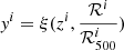 $ \mathit{y}^i = \xi(z^i,\frac{\mathcal{R}^i}{\mathcal{R}_{500}^i}) $