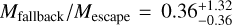 ${M_{{\rm{fallback}}}}/{M_{{\rm{escape}}}} = 0.36_{ - 0.36}^{ + 1.32}.$