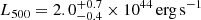 $ L_{500}=2.0^{+0.7}_{-0.4}\times10^{44}\,\mathrm{erg\,s^{-1}} $
