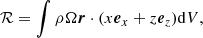 $$ \begin{aligned} \mathcal{R} = \int \rho \Omega \boldsymbol{r}\cdot (x\boldsymbol{e}_x+ z\boldsymbol{e}_z)\mathrm{d}V, \end{aligned} $$