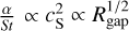 ${\alpha \over {St}} \propto c_{\rm{S}}^2 \propto R_{{\rm{gap}}}^{1/2}$
