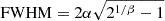 $ \mathrm{FWHM} = 2\alpha\sqrt{2^{1/\beta}-1} $