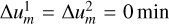 $\Delta u_m^1 = \Delta u_m^2 = 0{\rm{min}}$