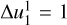 $\Delta u_1^1 = 1$