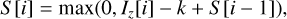 $S\,[i] = \max \left( {0,{I_z}[i] - k + S[i - 1]} \right),$