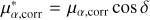 $\mu _{\alpha ,{\rm{ corr }}}^* = {\mu _{\alpha ,{\rm{ corr }}}}\cos \delta $