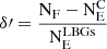 $ \delta\prime = \rm \frac{N_F - N^C_E}{N_E^{LBGs}} $