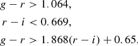 $$ \begin{aligned} g-r&>1.064, \nonumber \\ r-i& < 0.669, \nonumber \\ g-r&>1.868(r-i)+0.65. \end{aligned} $$