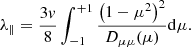 $$ \begin{aligned} \lambda _\parallel = \frac{3v}{8}\int _{-1}^{+1} \frac{\left(1-\mu ^2 \right)^2}{D_{\mu \mu }(\mu )}\mathrm{d}\mu . \end{aligned} $$