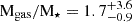 $ \rm M_{\mathrm{gas}}/M_{\star}=1.7^{+3.6}_{-0.9} $