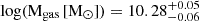 $ \rm log(M_{\mathrm{gas}}\,\rm [M_{\odot}]) = 10.28^{+0.05}_{-0.06} $