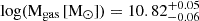 $ \rm log(M_{\mathrm{gas}}\,\rm [M_{\odot}]) = 10.82^{+0.05}_{-0.06} $