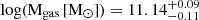 $ \rm log(M_{\mathrm{gas}}\,\rm [M_{\odot}]) = 11.14^{+0.09}_{-0.11} $
