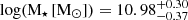 $ \rm log(M_{\mathrm{\star}}\,\rm [M_{\odot}]) = 10.98^{+0.30}_{-0.37} $