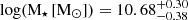 $ \rm log(M_{\mathrm{\star}}\,\rm [M_{\odot}]) = 10.68^{+0.30}_{-0.38} $