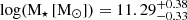 $ \rm log(M_{\star}\,\rm [M_{\odot}]) = 11.29^{+0.38}_{-0.33} $