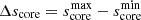 $ \Delta s_{\mathrm{core}}=s_{\mathrm{core}}^{\mathrm{max}}- s_{\mathrm{core}}^{\mathrm{min}} $