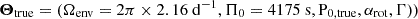 $ {\boldsymbol{\Theta}}_{\mathrm{true}} = (\Omega_{\mathrm{env}} = 2\pi \times 2.16 ~{\mathrm{d}}^{-1}, \Pi_{0} = 4175 ~{\mathrm{s}}, {\mathrm{P}}_{0, \mathrm{true}}, \alpha_{\mathrm{rot}}, \Gamma)) $