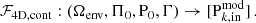 $$ \begin{aligned} \mathcal{F} _{\rm 4D, cont}: (\Omega _{\rm env},\Pi _{0}, \mathrm P_{0} , \Gamma ) \rightarrow [\mathrm{P} _{k,\mathrm {in}}^{\mathrm{mod} }] \, . \end{aligned} $$
