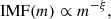 $$ \begin{aligned} \mathrm{IMF} (m) \propto m^{-\xi }, \end{aligned} $$